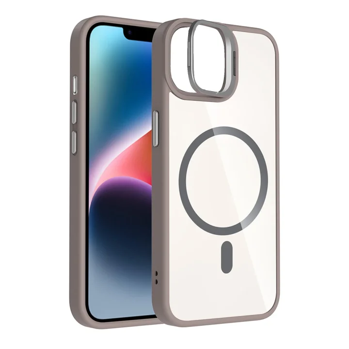 Mey İthalat®   iPhone 11 Remim Lensli Magsafe Standlı Kapak - Titan Gri