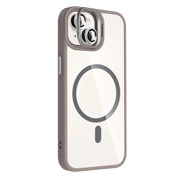 Mey İthalat®  Apple iPhone 13 Remim Lensli Magsafe Standlı Kapak - Titan Gri