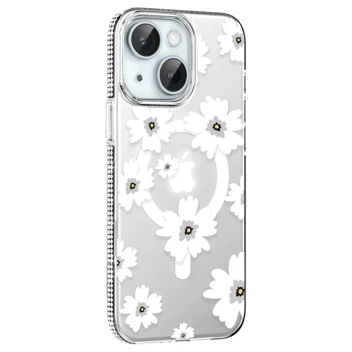 Mey İthalat®   iPhone 14 Floral Magsafe Kapak - Beyaz