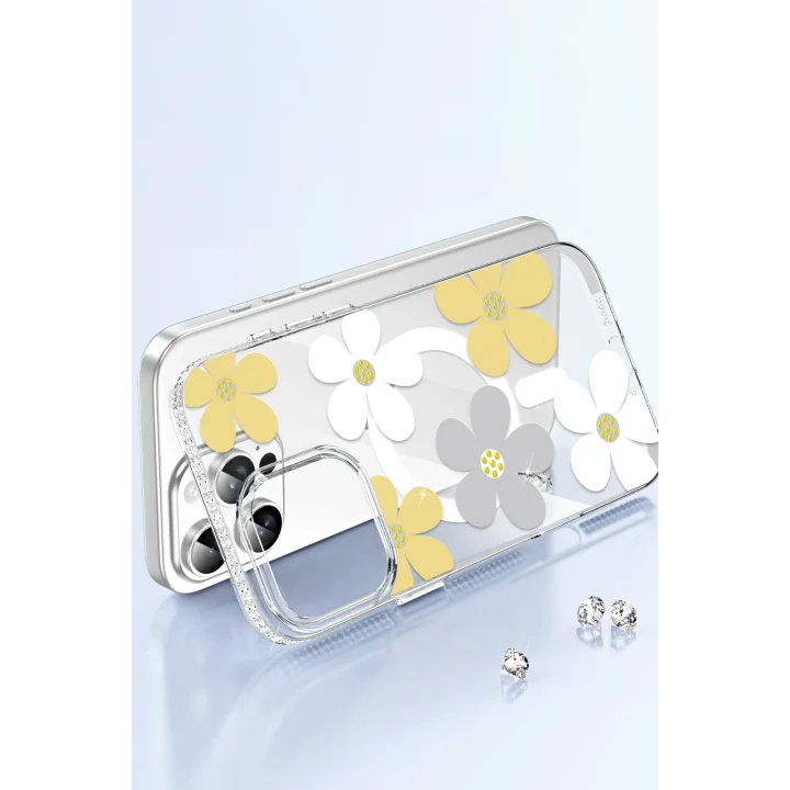 Mey İthalat®   iPhone 14 Floral Magsafe Kapak - Beyaz