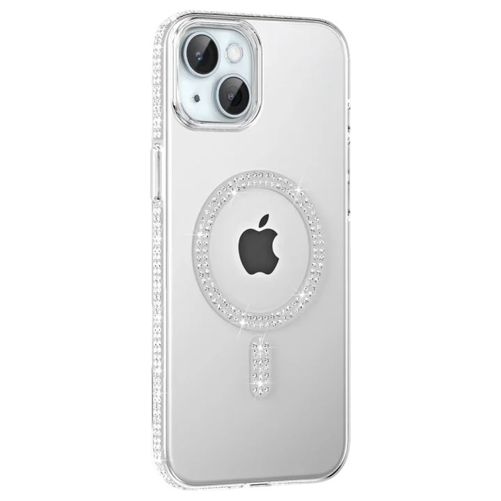 Mey İthalat®   iPhone 14 Move Taşlı Magsafe Kapak - Natural Grey