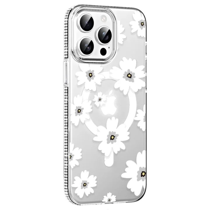 Mey İthalat®   iPhone 14 Pro Max Floral Magsafe Kapak - Beyaz