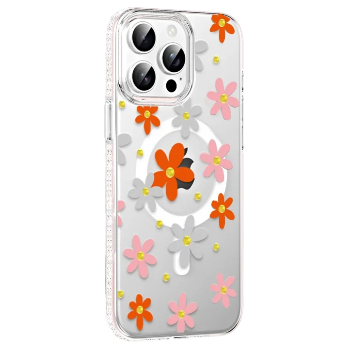 Mey İthalat®   iPhone 14 Pro Max Floral Magsafe Kapak - Turuncu