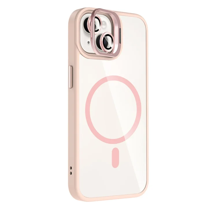 Mey İthalat®   iPhone 14 Remim Lensli Magsafe Standlı Kapak - Pembe