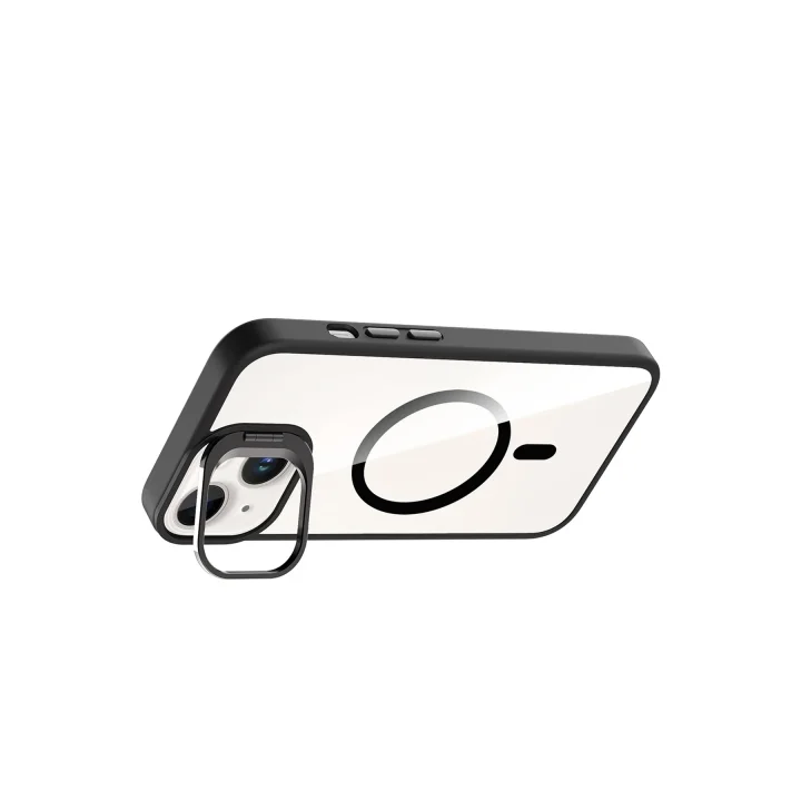 Mey İthalat®  Apple iPhone 14 Remim Lensli Magsafe Standlı Kapak - Siyah