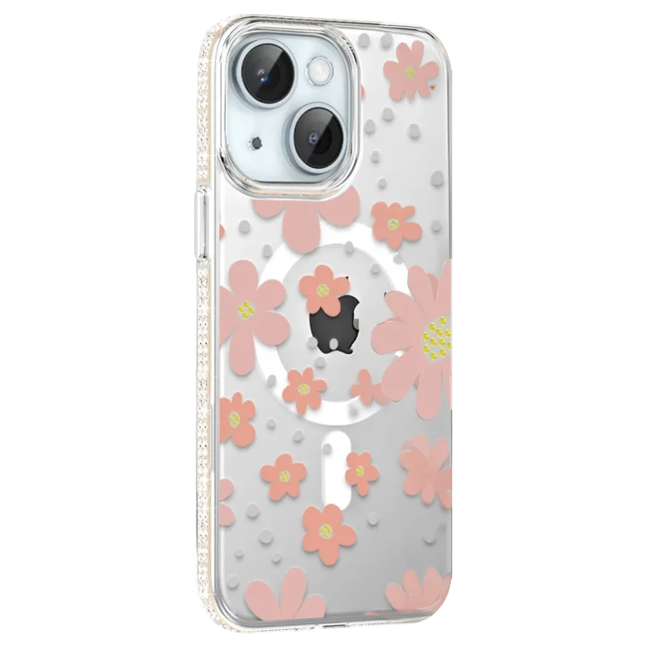 Mey İthalat®   iPhone 15 Floral Magsafe Kapak - Pembe