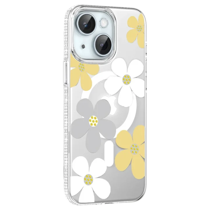 Mey İthalat®   iPhone 15 Floral Magsafe Kapak - Sarı