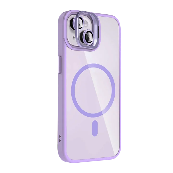 Mey İthalat®  Apple iPhone 15 Plus Remim Lensli Magsafe Standlı Kapak - Lila
