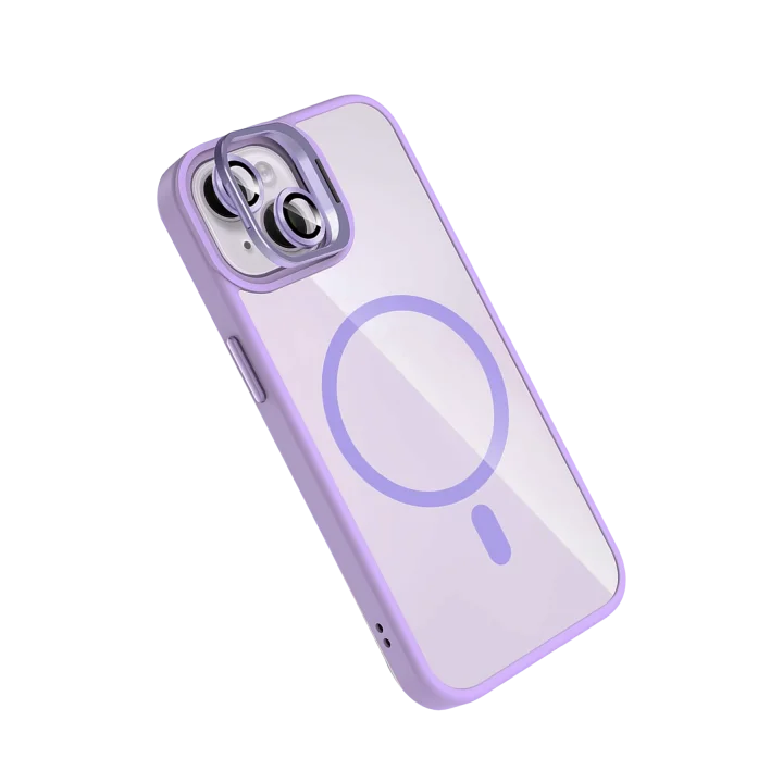 Mey İthalat®  Apple iPhone 15 Plus Remim Lensli Magsafe Standlı Kapak - Lila
