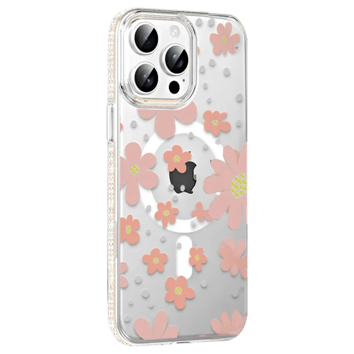 Mey İthalat®   iPhone 15 Pro Max Floral Magsafe Kapak - Pembe