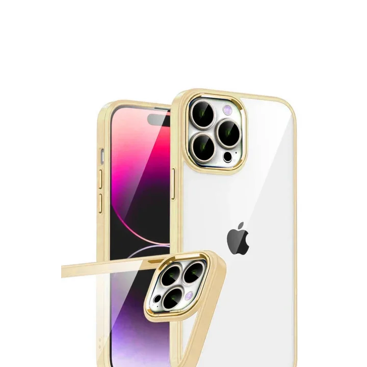 Mey İthalat®   iPhone 15 Pro Max  Lensli Silikon - Gold