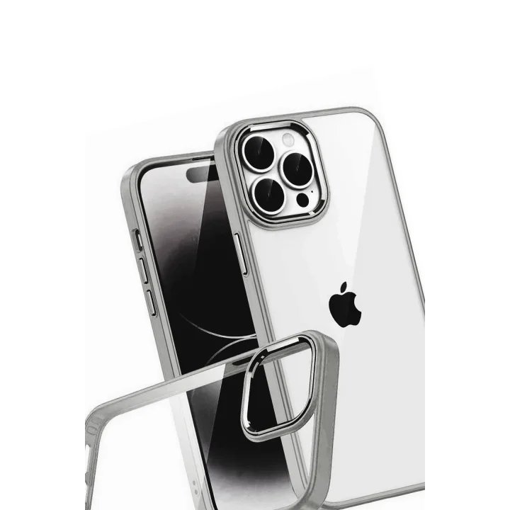 Mey İthalat®   iPhone 15 Pro Max  Lensli Silikon - Titan Gri