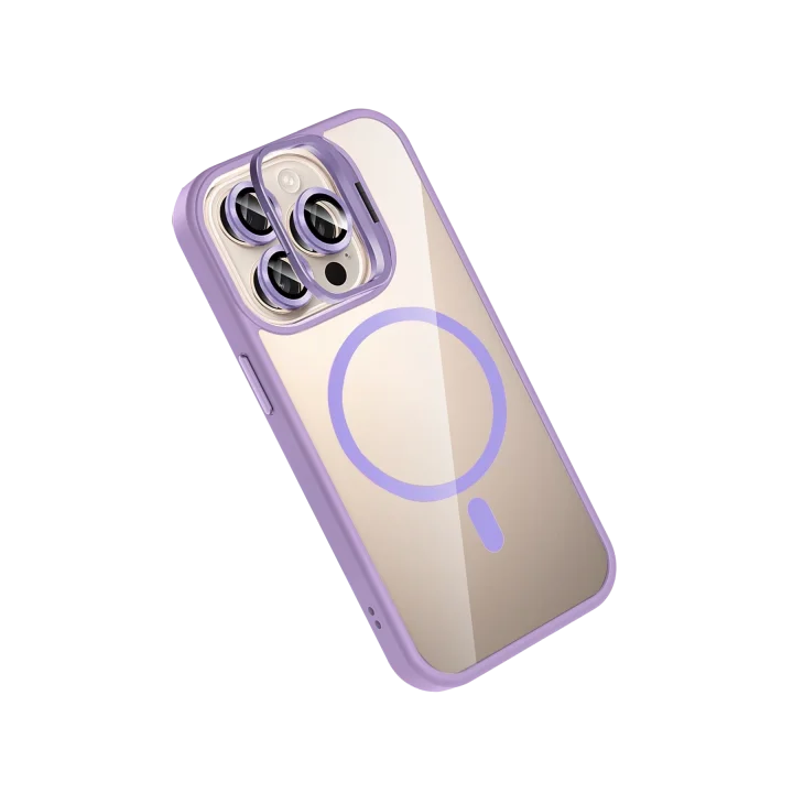 Mey İthalat®   iPhone 15 Pro Max Remim Lensli Magsafe Standlı Kapak - Lila