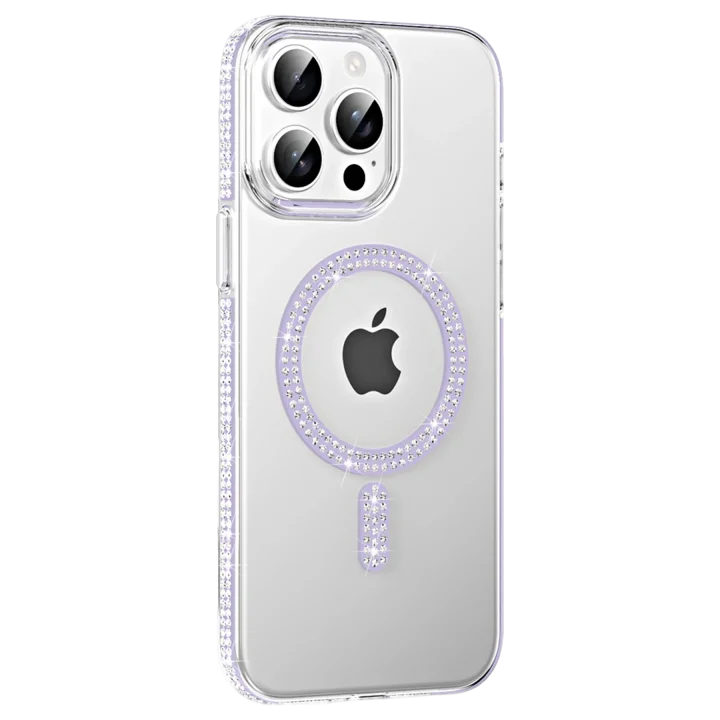 Mey İthalat®   iPhone 15 Pro Move Taşlı Magsafe Kapak - Lila
