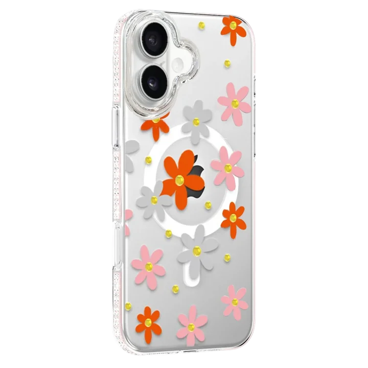 Mey İthalat®   iPhone 16 Floral Magsafe Kapak - Turuncu