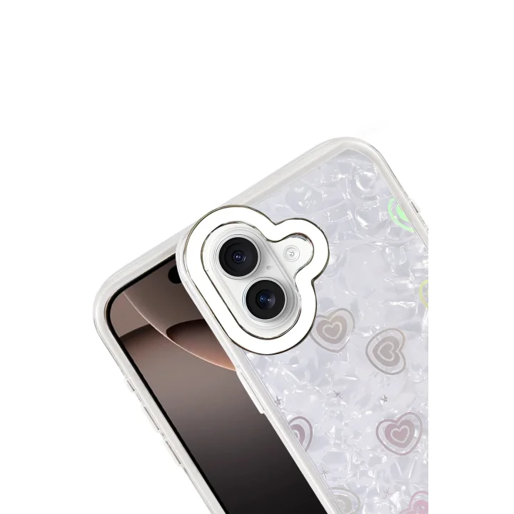 Mey İthalat®  Apple iPhone 16 Lumi Desenli Kapak - Beyaz