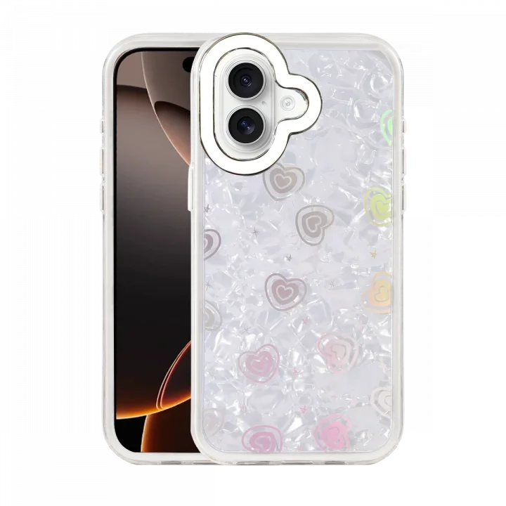 Mey İthalat®  Apple iPhone 16 Lumi Desenli Kapak - Beyaz