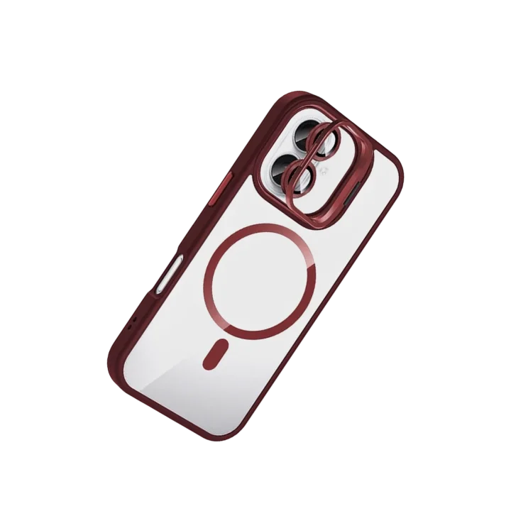 Mey İthalat®   iPhone 16 Plus Remim Lensli Magsafe Standlı Kapak - Bordo