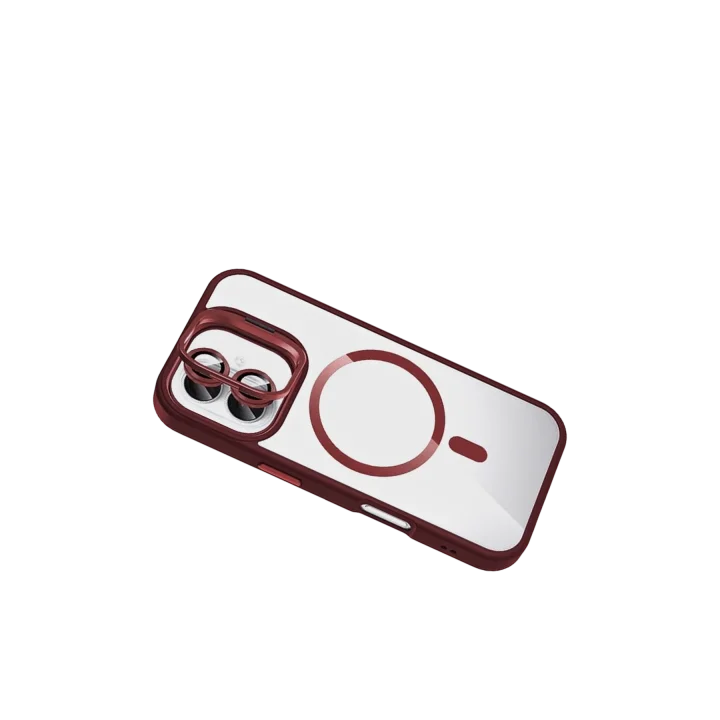 Mey İthalat®   iPhone 16 Plus Remim Lensli Magsafe Standlı Kapak - Bordo