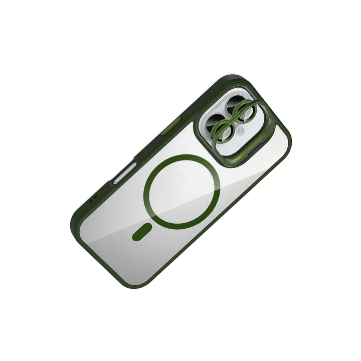Mey İthalat®   iPhone 16 Plus Remim Lensli Magsafe Standlı Kapak - Koyu Yeşil