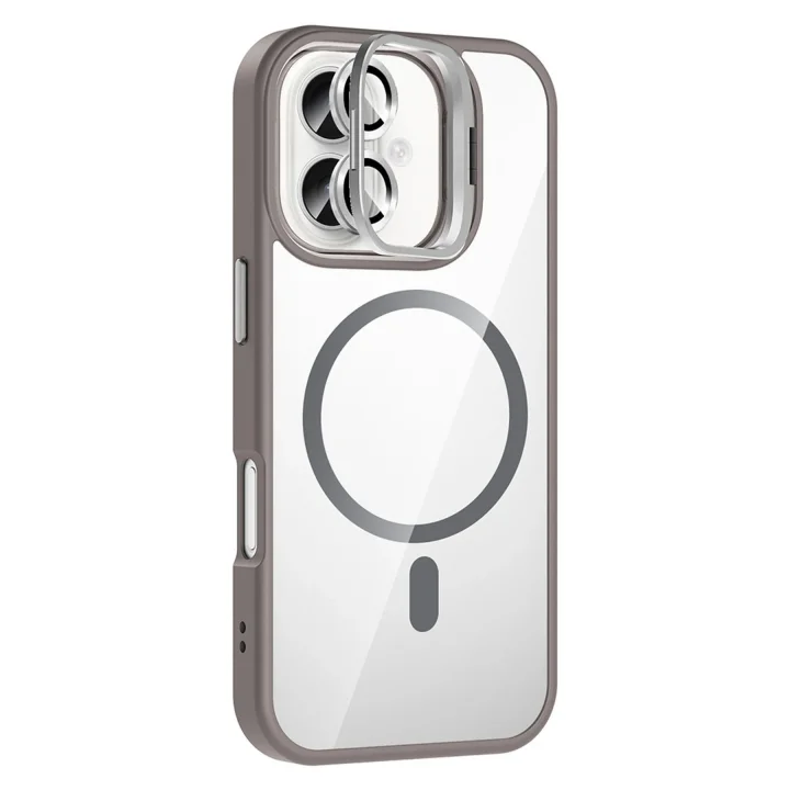 Mey İthalat®   iPhone 16 Plus Remim Lensli Magsafe Standlı Kapak - Titan Gri