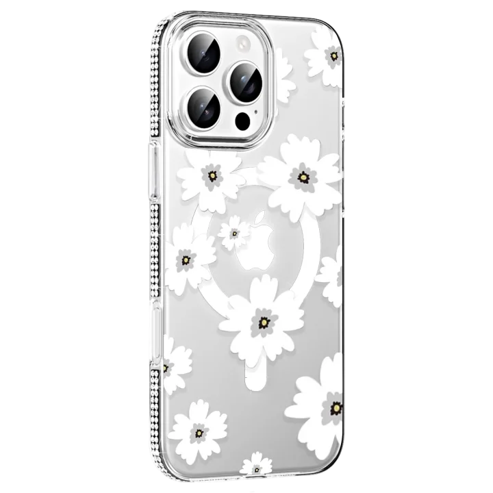 Mey İthalat®   iPhone 16 Pro Max Floral Magsafe Kapak - Beyaz