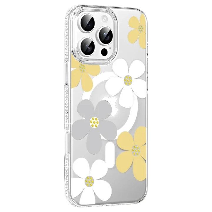 Mey İthalat®   iPhone 16 Pro Max Floral Magsafe Kapak - Sarı