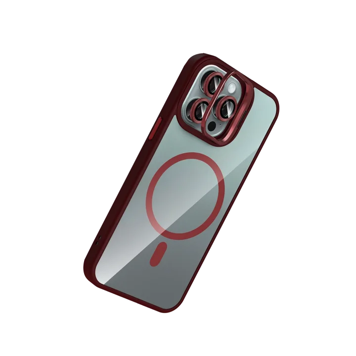 Mey İthalat®   iPhone 16 Pro Max Remim Lensli Magsafe Standlı Kapak - Bordo