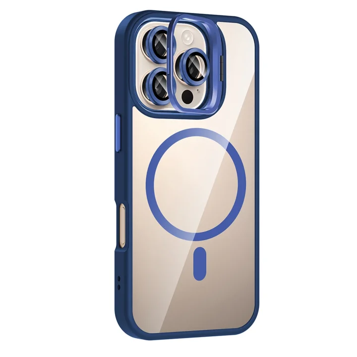 Mey İthalat®   iPhone 16 Pro Max Remim Lensli Magsafe Standlı Kapak - Lacivert