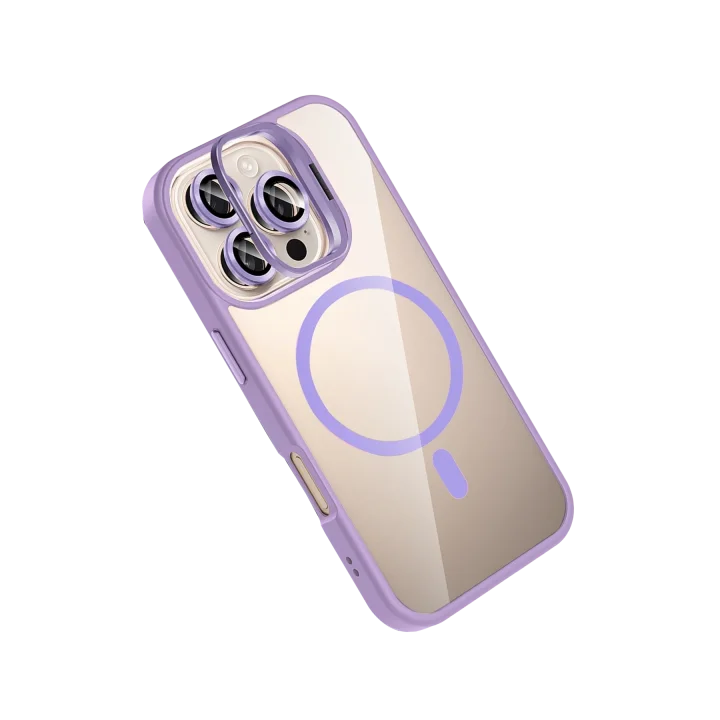 Mey İthalat®   iPhone 16 Pro Max Remim Lensli Magsafe Standlı Kapak - Lila
