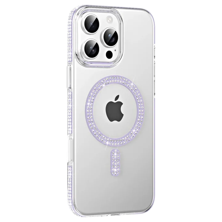 Mey İthalat®   iPhone 16 Pro Move Taşlı Magsafe Kapak - Lila