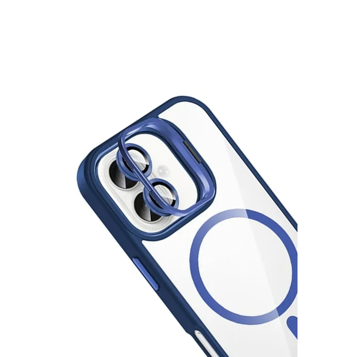 Mey İthalat®   iPhone 16 Remim Lensli Magsafe Standlı Kapak - Lacivert