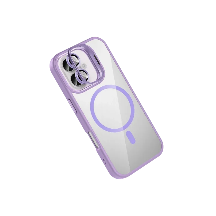 Mey İthalat®   iPhone 16 Remim Lensli Magsafe Standlı Kapak - Lila