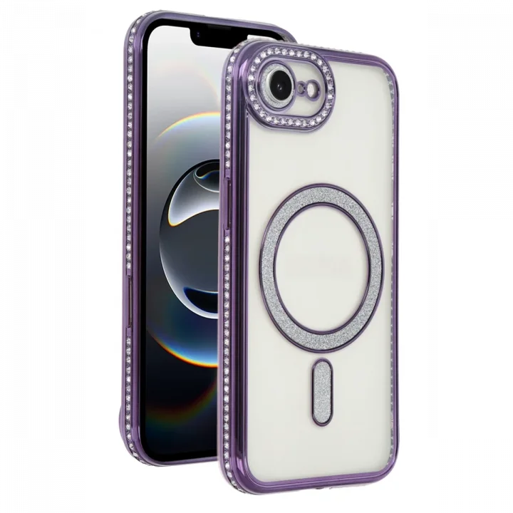 Mey İthalat®   iPhone 16E Joke Simli Magneticsafe Kılıf - Derin Mor