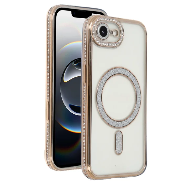 Mey İthalat®  Apple iPhone 16E Joke Simli Magneticsafe Kılıf - Gold