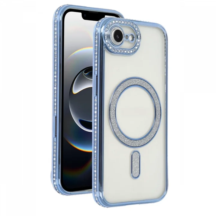 Mey İthalat®  Apple iPhone 16E Joke Simli Magneticsafe Kılıf - Mavi