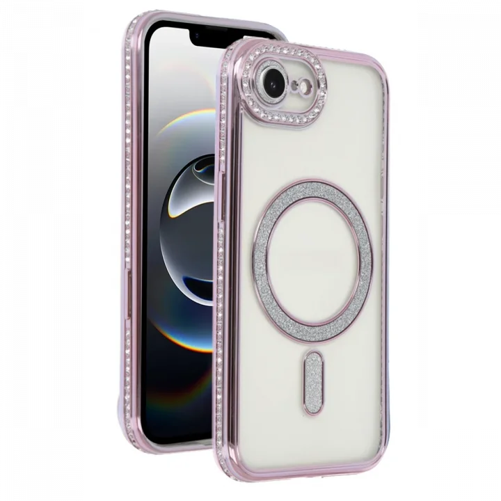 Mey İthalat®  Apple iPhone 16E Joke Simli Magneticsafe Kılıf - Pembe