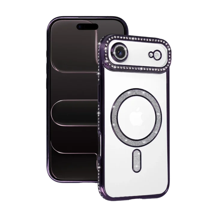 Mey İthalat®  Apple iPhone 17 Air Joke Simli Magneticsafe Kılıf - Derin Mor