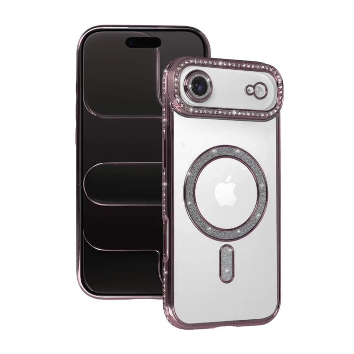 Mey İthalat®  Apple iPhone 17 Air Joke Simli Magneticsafe Kılıf - Pembe