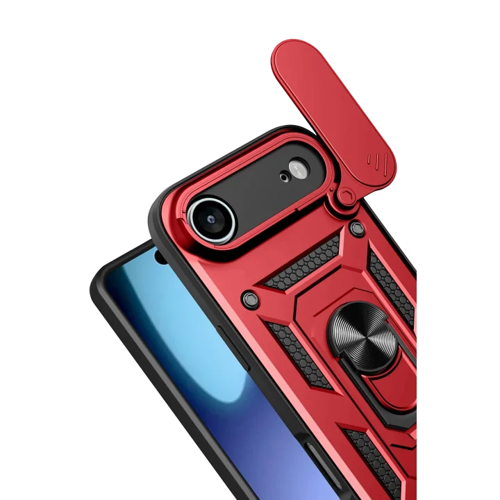 Mey İthalat®   iPhone 17 Air Pars Lens Yüzüklü Silikon - Kırmızı