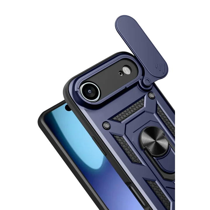 Mey İthalat®  Apple iPhone 17 Air Pars Lens Yüzüklü Silikon - Lacivert