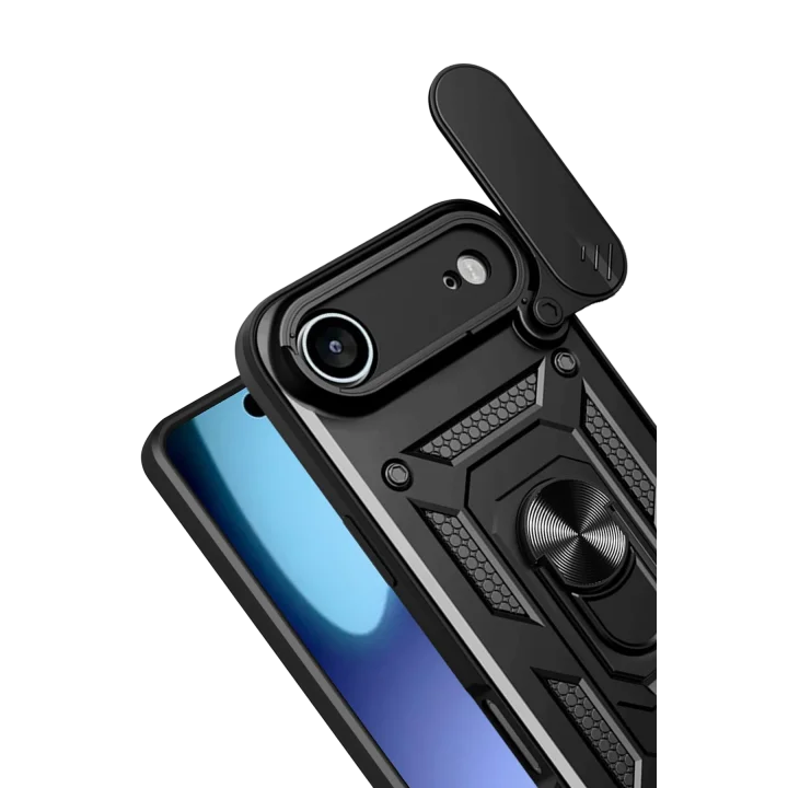 Mey İthalat®  Apple iPhone 17 Air Pars Lens Yüzüklü Silikon - Siyah