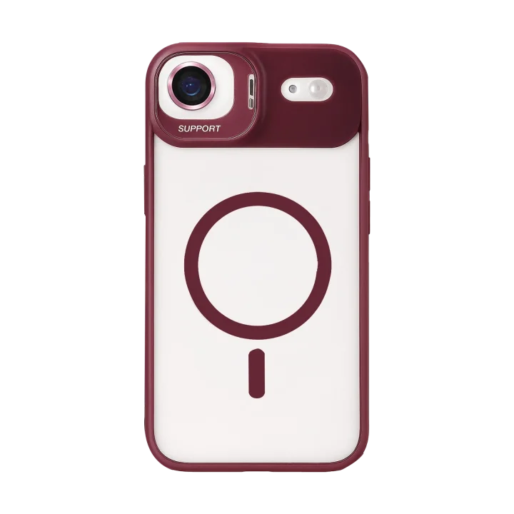 Mey İthalat®   iPhone 17 Air Remim Lensli Magsafe Standlı Kapak - Bordo