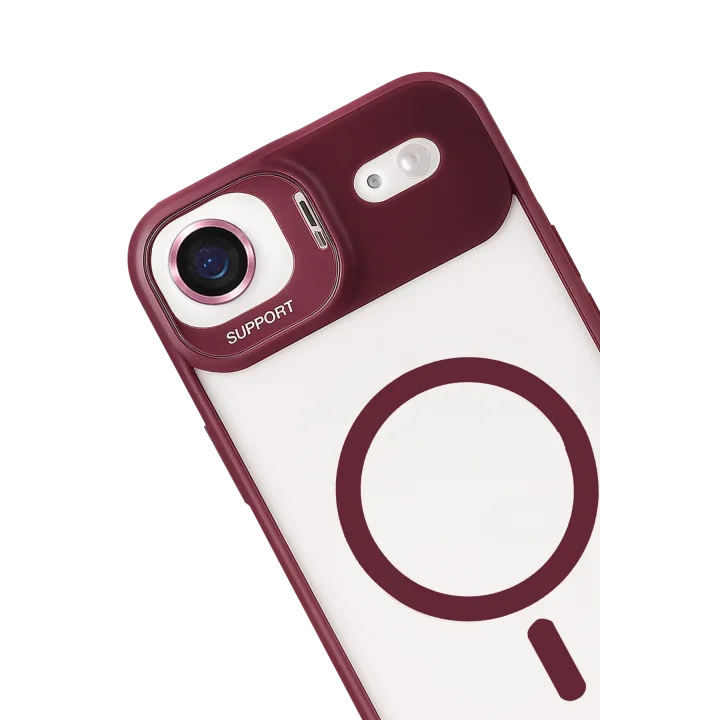 Mey İthalat®   iPhone 17 Air Remim Lensli Magsafe Standlı Kapak - Bordo