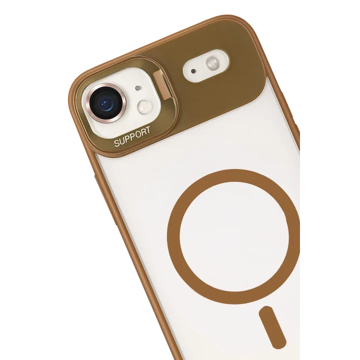Mey İthalat®   iPhone 17 Air Remim Lensli Magsafe Standlı Kapak - Kahverengi