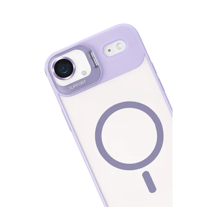 Mey İthalat®   iPhone 17 Air Remim Lensli Magsafe Standlı Kapak - Lila