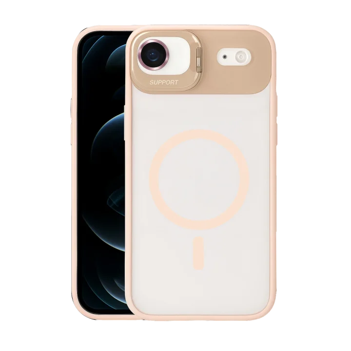 Mey İthalat®   iPhone 17 Air Remim Lensli Magsafe Standlı Kapak - Pembe