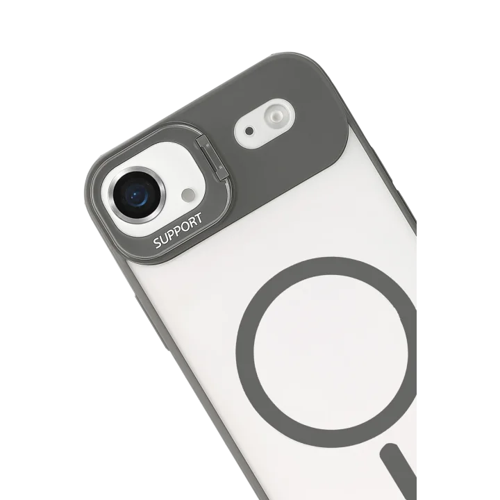 Mey İthalat®   iPhone 17 Air Remim Lensli Magsafe Standlı Kapak - Titan Gri