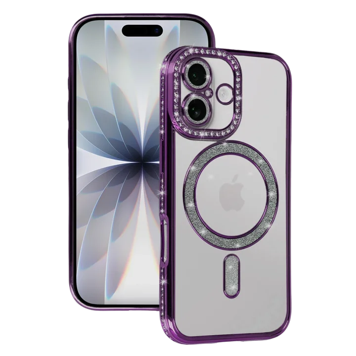 Mey İthalat®  Apple iPhone 17 Joke Simli Magneticsafe Kılıf - Derin Mor