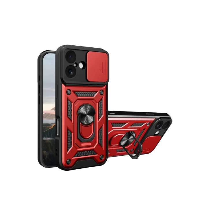Mey İthalat®   iPhone 17 Pars Lens Yüzüklü Silikon - Kırmızı
